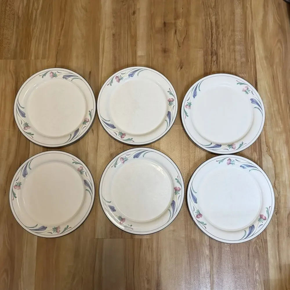 Set of 6 Lenox Chinastone POPPIES ON BLUE 10.5” Dinner Plate Plates Set USA